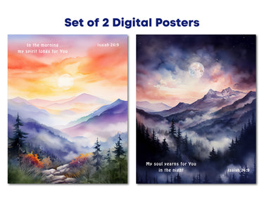 In the morning my spirit longs for You, My soul yearns for You in the night (Isaiah 26:9) Set of 2 Digital download printable art
